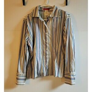 Anne Klein ~ Stripped Button-Up Full Sleeve ~ Women's Size 16 Stretch